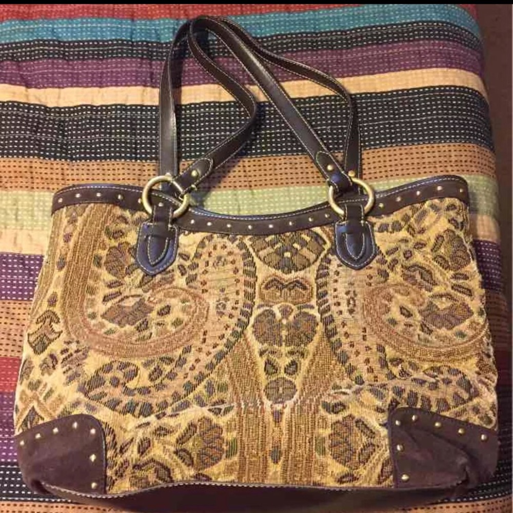 The SAK Brand tapestry handbag-suede trim- EUC